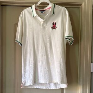 Psycho Bunny White Polo with Embroidered Pink Logo